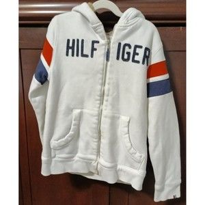 TOMMY HILFIGER Sherpa-Lined Kids Zip Up White Hoodie Sz Large (12-14) Wmns Small